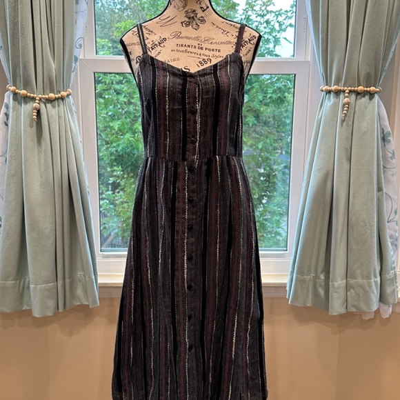 Cute Button Down Striped Dress Fall Colors - Picture 2 of 7